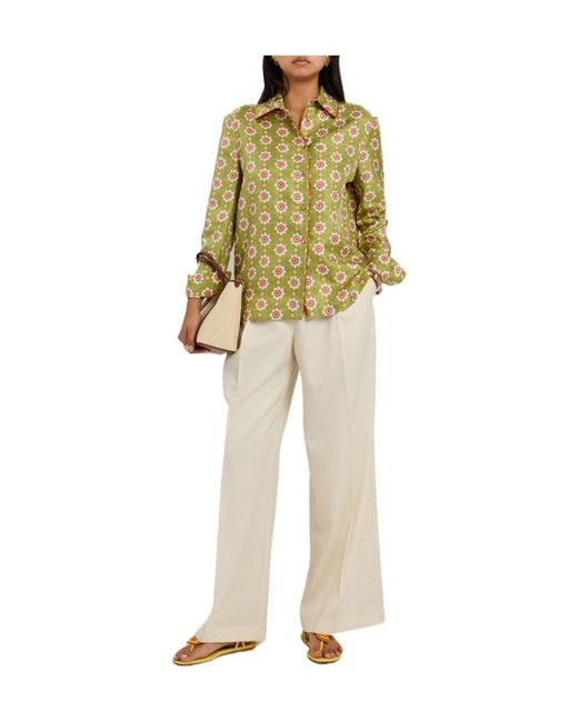 LaDoubleJ Natural Loose Pleated Wide-Leg Wool Trousers