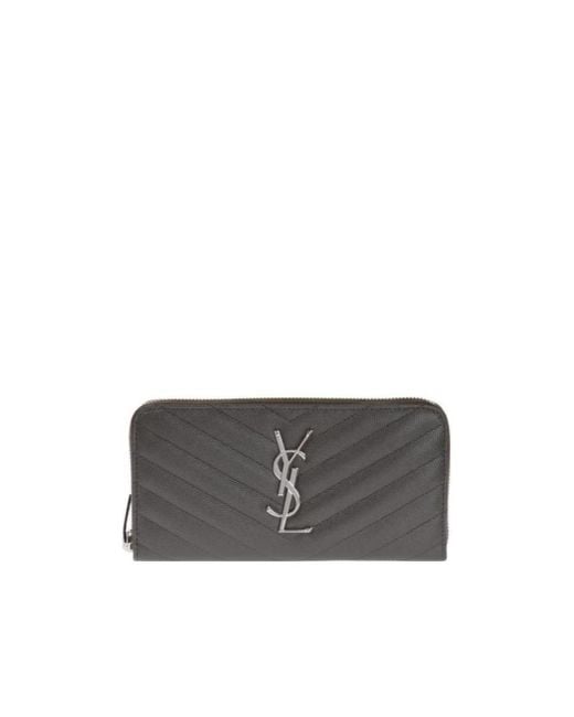 Saint Laurent Gray Monogram Matelassé Zip-Around Wallet
