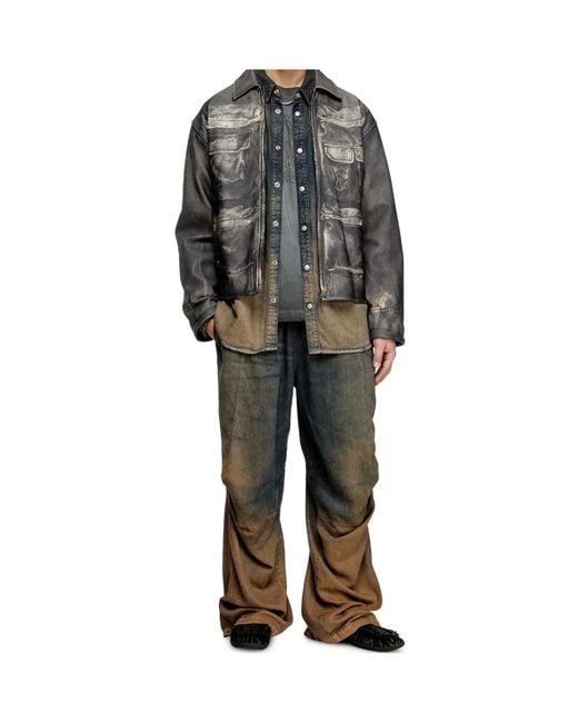 DIESEL Gray L-Mayer Distressed Leather Jacket for men