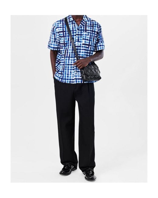 Bottega Veneta Blue Check Short-Sleeved Shirt for men