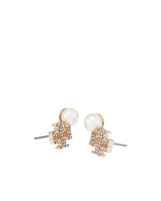 Tory Burch White Moondance Logo Stud Earrings