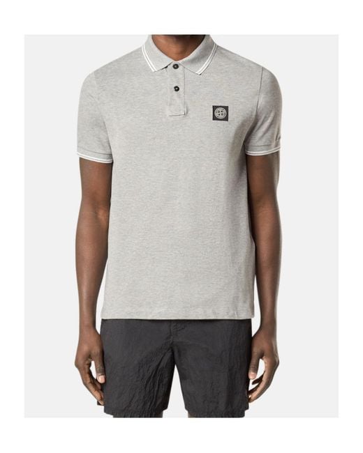 Stone Island Gray Slim-Fit Short-Sleeve Polo Shirt With Striped Details for men