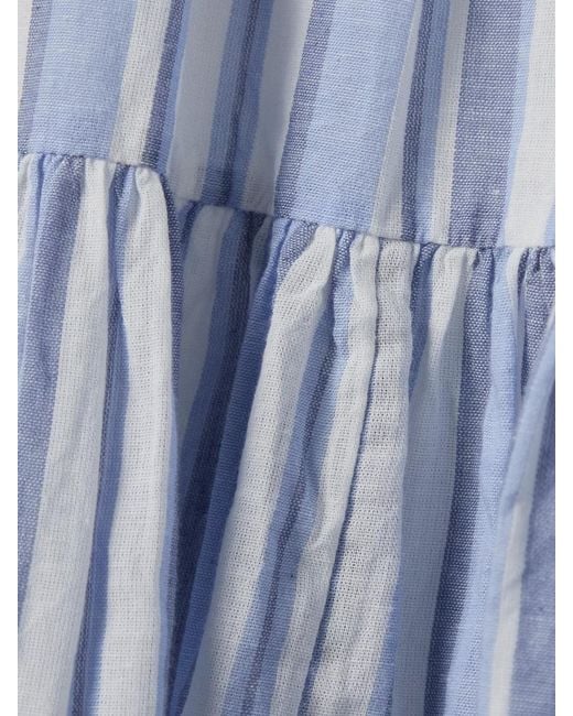 Veronica Beard Blue Zee Tiered Striped Cotton Mini Dress