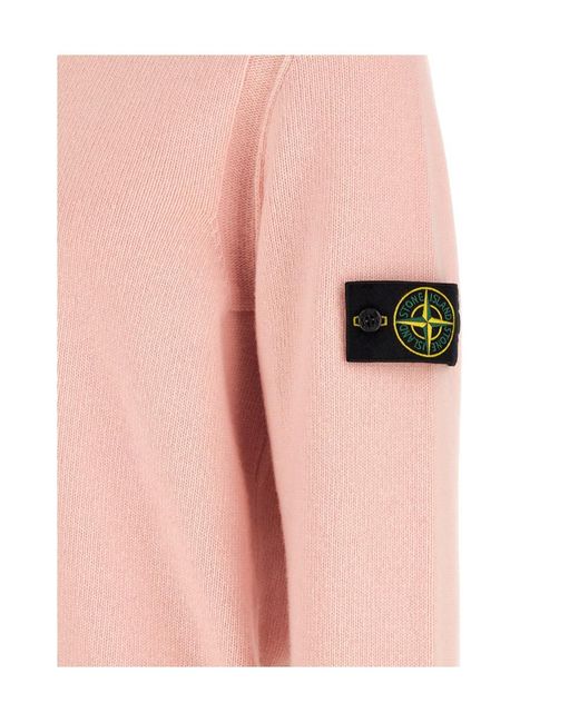 Stone Island Pink Long-Sleeve Crew-Neck Sweater for men