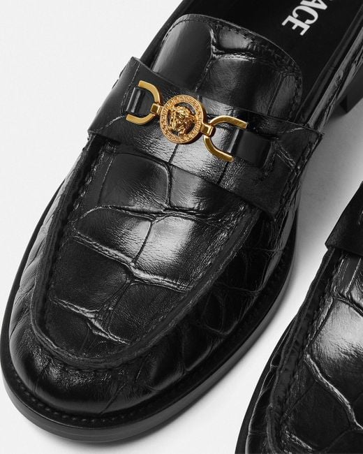 Versace Black Medusa 95 Embossed Slip-On Loafers