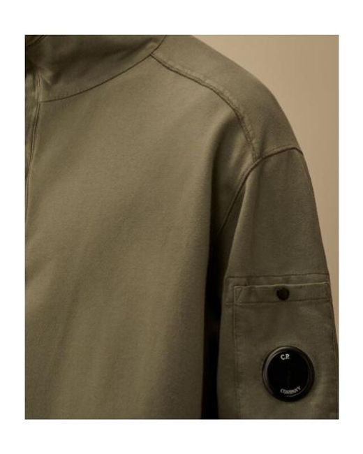 C P Company Green Light Fleece Half Zip Lens Sweatshirt for men