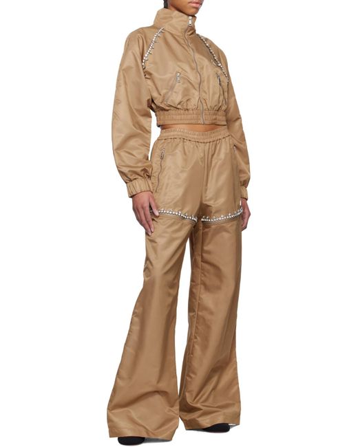 Area Brown Crystal Slit Track Pants