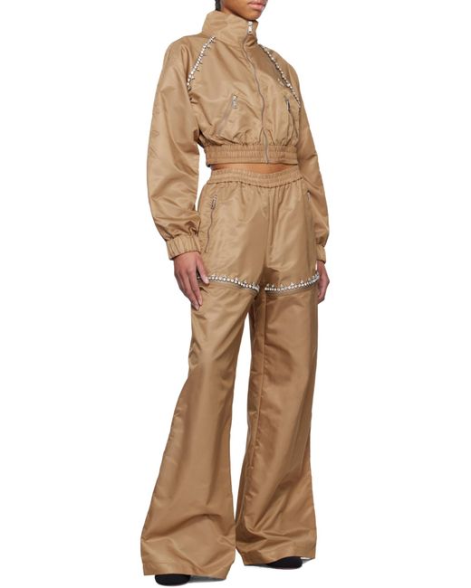 Area Natural Tan Crystal Slit Track Pants