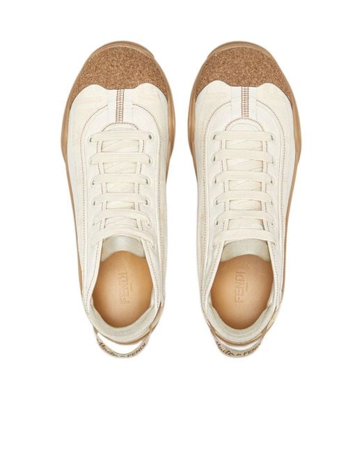 Fendi Natural Monogrammed Panel Lace-Up Sneakers for men
