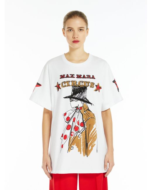 Max Mara White Graphic Printed Crewneck T-Shirt