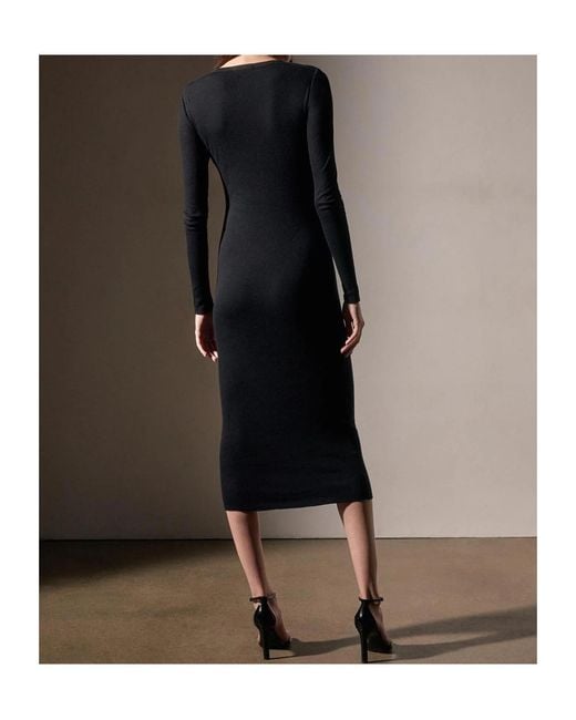 James Perse Black Ribbed V-Neck Knitted Dress
