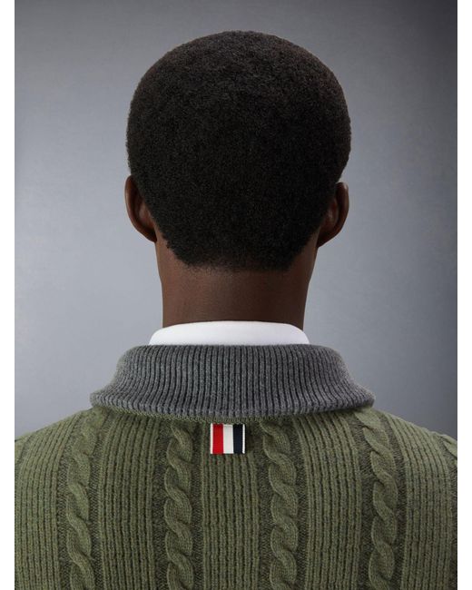 Thom Browne Green Cable Knit Cardigan Sweater for men