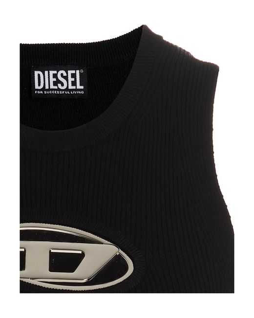 DIESEL Black Onerva-Top Logo Plaque Cut-Out Knitted Top