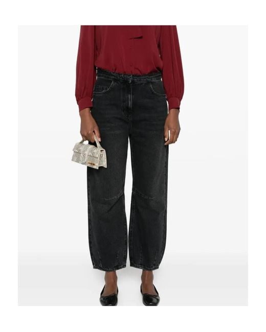 Patrizia Pepe Black Frayed-Waist Balloon Jeans