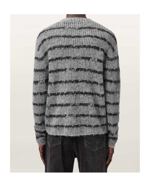 AllSaints Gray Stripe Dissolved Sweater for men