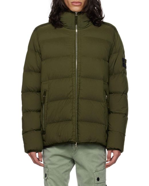 Stone Island Green Compass Patch Zip-Up Puffer Jacket for men