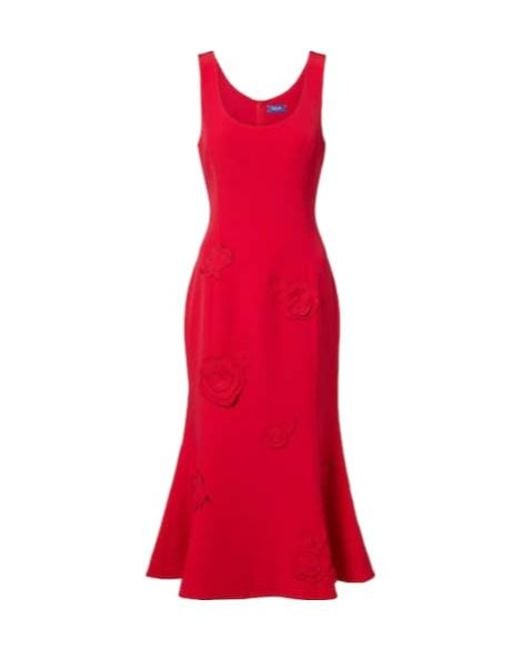 Leo Red Emily Floral-Appliqué Midi Dress