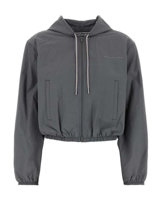 Alexander Wang Gray Shrunken Hooded Jacket
