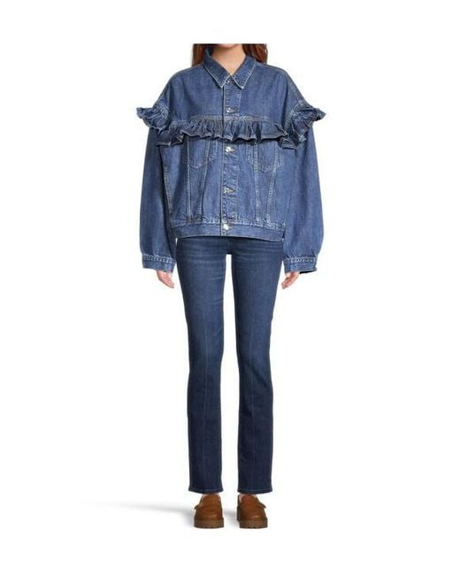 FRAME Blue Ruffled Denim Jacket