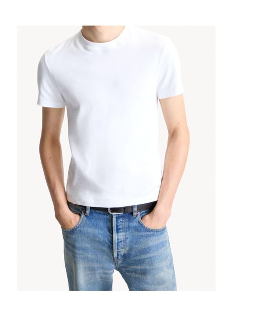 Saint Laurent White Cassandre Ribbed T-Shirt for men