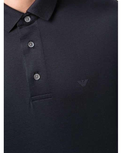 Emporio Armani Blue Logo Detailed Long-Sleeved Polo Shirt for men