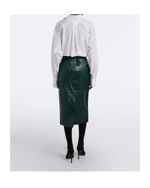 Frankie Shop Green Taney Croc-Effect Leather Pencil Skirt