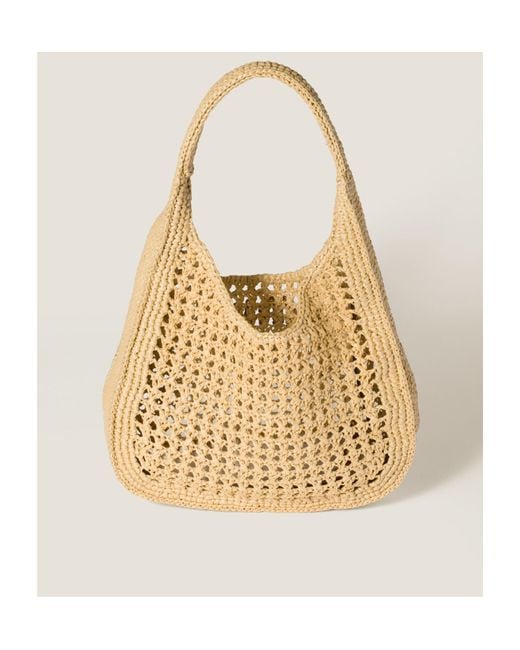 Miu Miu Natural Logo-Embroidered Woven Shopping Bag