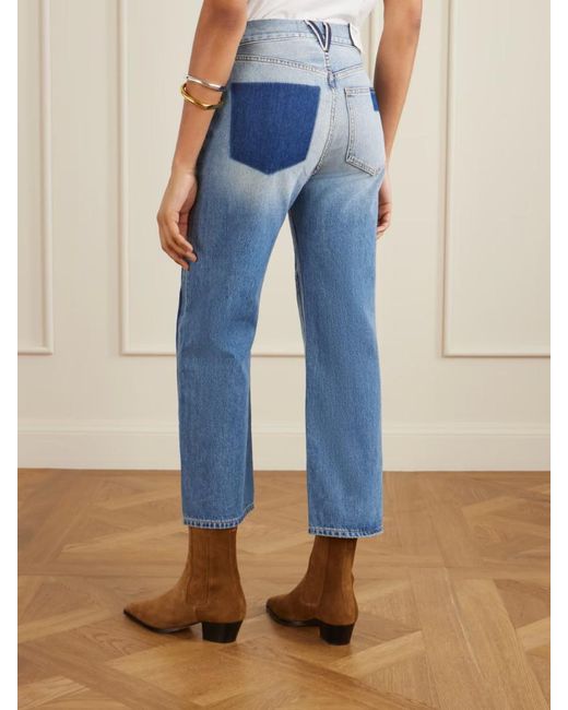 Veronica Beard Blue Dylan High-Rise Wide-Leg Patchwork Jeans