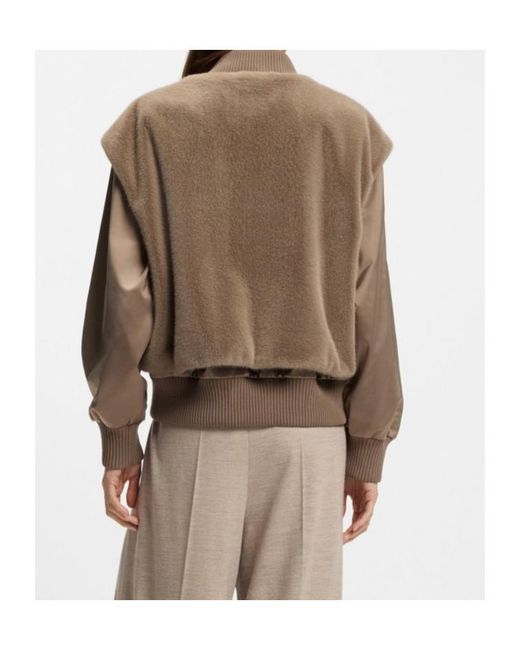 Boss Brown Boss Removable Faux-Fur Gilet Satin Bomber Jacket