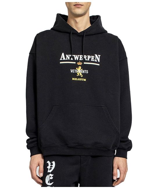 Vetements Black Antwerp Logo-Print Rib-Trimmed Hoodie