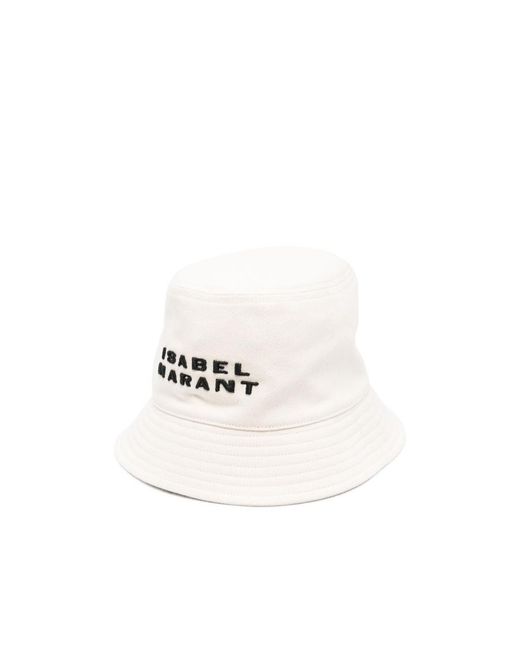 Isabel Marant White Logo Embroidered Bucket Hat