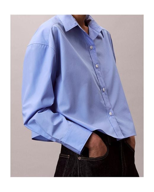 Calvin Klein Blue Cropped Button-Up Shirt