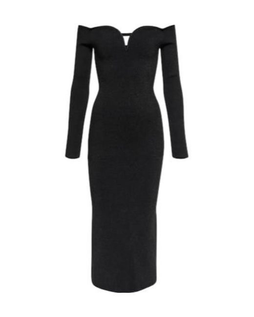Galvan Black Grace Off-Shoulder Midi Dress
