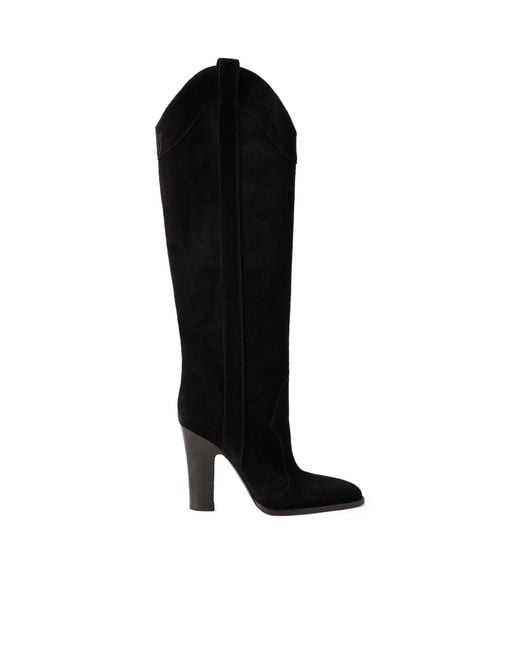 Paris Texas Black Solid Color Suede Knee Boots