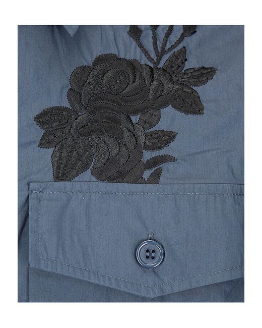 P.A.R.O.S.H. Blue Floral Embroidered Shirt