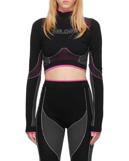 Balmain Black High Neck Seamless Cropped Top