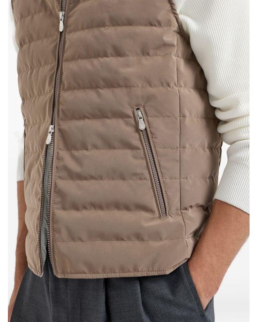 Brunello Cucinelli Brown Bonded Zip-Up Padded Vest for men