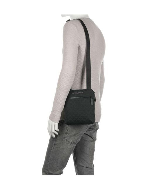 Emporio Armani Black All-Over Jacquard Eagle Flat Shoulder Bag for men