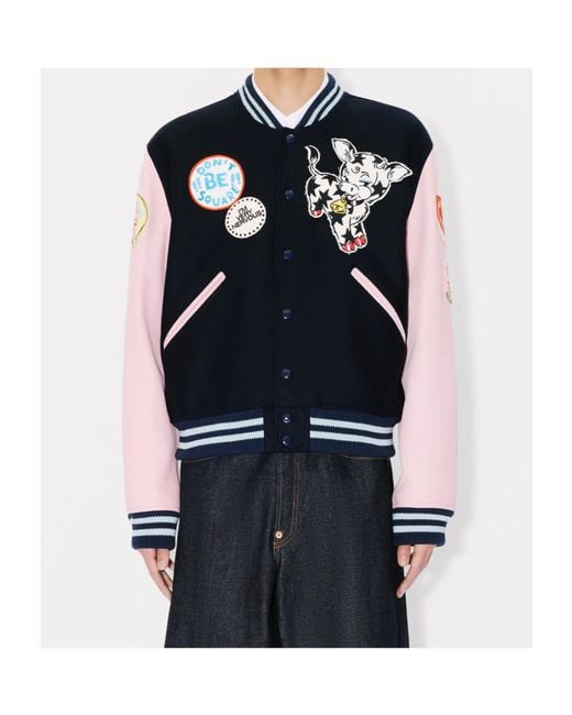 KENZO Blue Badges Embroidered Varsity Jacket for men