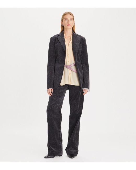Tory Burch Black High-Waist Corduroy Wide-Leg Trousers
