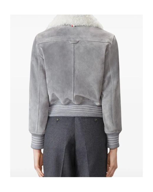 Thom Browne Gray Shearling-Collar Suede Jacket