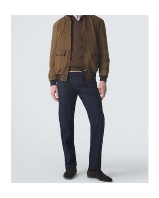 Kiton Brown Suede Bomber Jacket for men