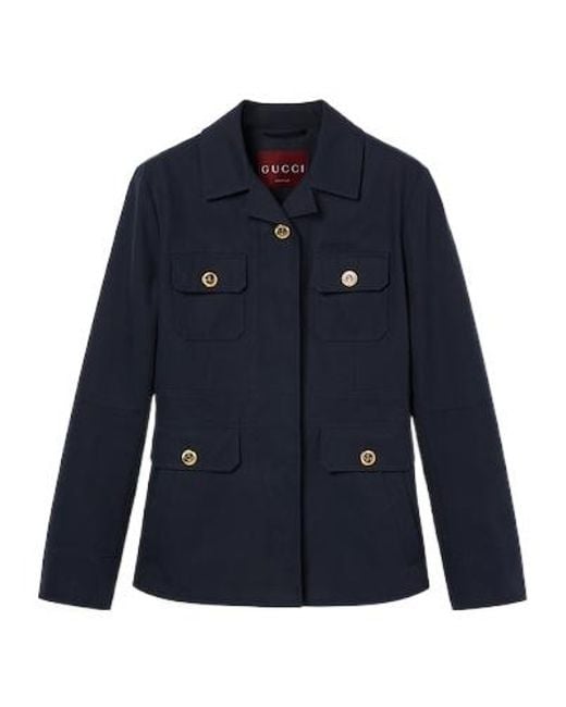 Gucci Blue Cotton Canvas Jacket With Embroidery