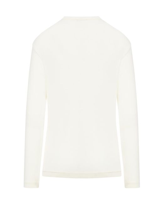 Lemaire White Long-Sleeved Ribbed Crewneck T-Shirt