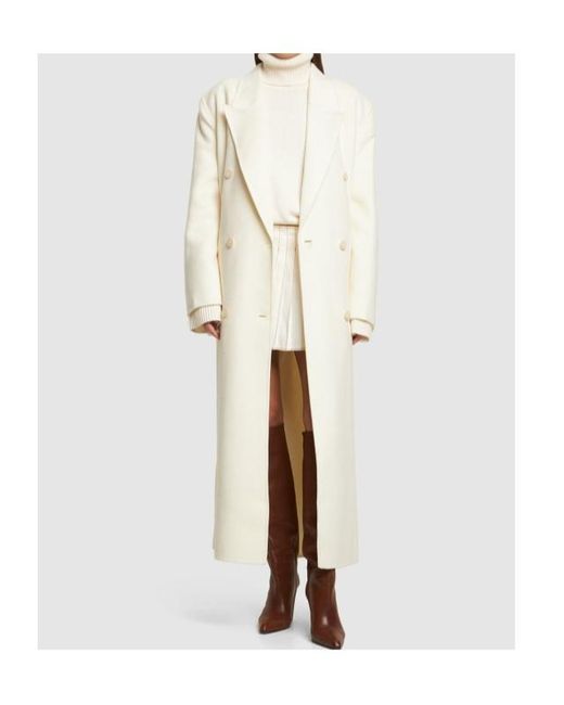 Frankie Shop Natural Gaia Double Breast Wool Blend Long Coat