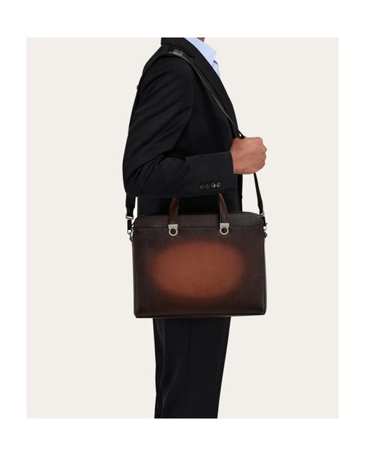Ferragamo Brown Gancini Briefcase for men