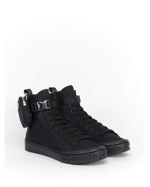 Prada Black Wheel Re-Nylon High-Top Sneakers for men