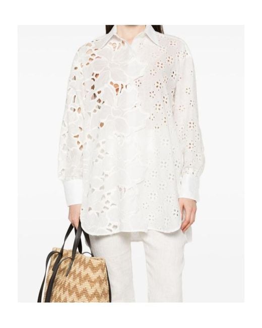 Ermanno Scervino White Broderie-Anglaise Floral-Detail Shirt