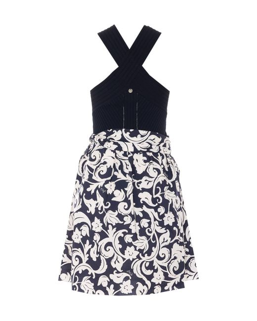 Liu Jo Blue Cross-Strap Printed Midi Dress