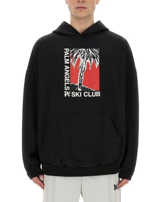 Palm Angels Black Palm Ski Club Printed Hoodie for men
